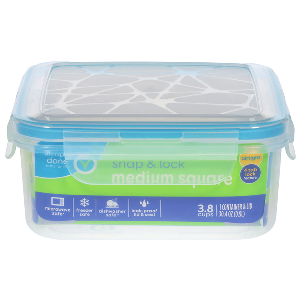 Simply Done Container & Lid, Snap & Lock, Medium, Square, 30.4 Ounce