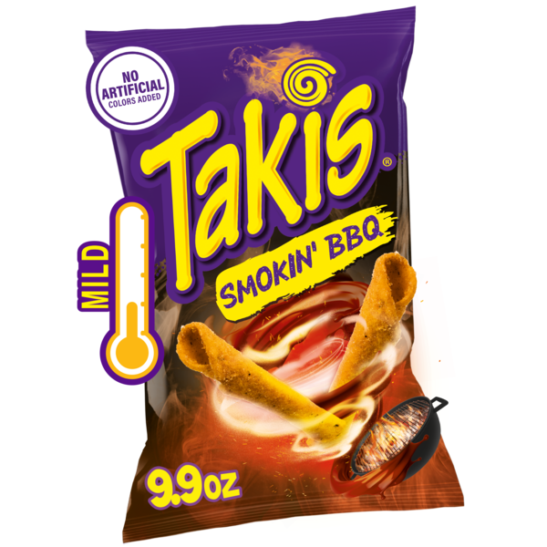 Takis Smokin' BBQ 9.9 oz Sharing Size Bag, Barbecue Baby Back Ribs Flavored Mild Tangy Rolled Tortilla Chips