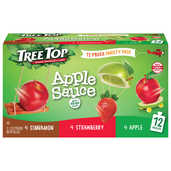 Tree Top Apple Sauce Variety Pack, Cinnamon/Strawberry/Apple, Pouches