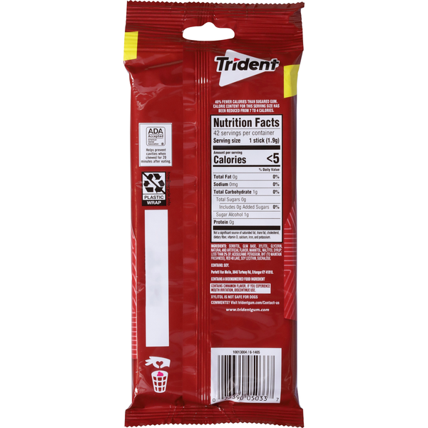 Trident Gum, Sugar Free, Cinnamon, 3 Packs