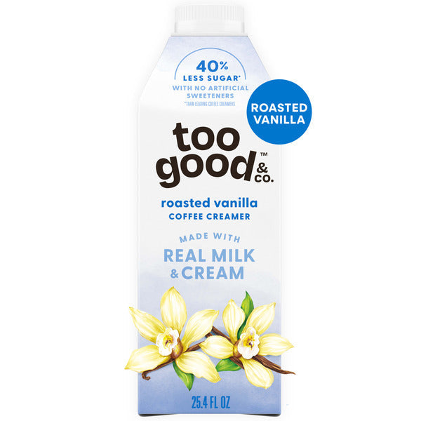 Too Good & Co. Roasted Vanilla Coffee Creamer, Flavored Creamer Made with Real Milk and Cream, Tastes Great in Iced Coffee and Cold Brew, 25.4 fl oz