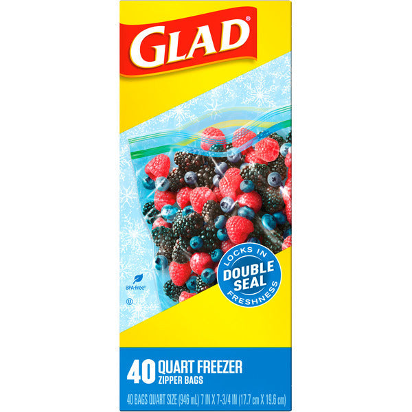 Glad Zipper Freezer Storage Plastic Bags,  Quart