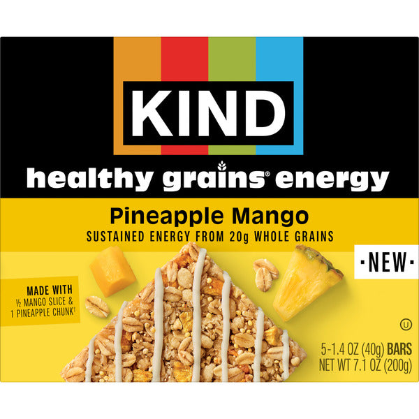 KIND Healthy Grains Energy Bars, Pineapple Mango, 20g Whole Grains, Made with Super Grains, Gluten Free Snacks,