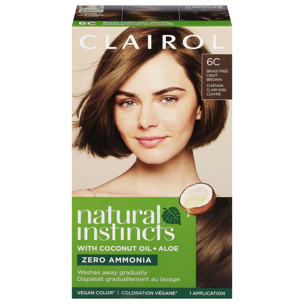 Clairol 6C Brass Free Light Brown Zero Ammonia Vegan Hair Color with Coconut Oil + Aloe