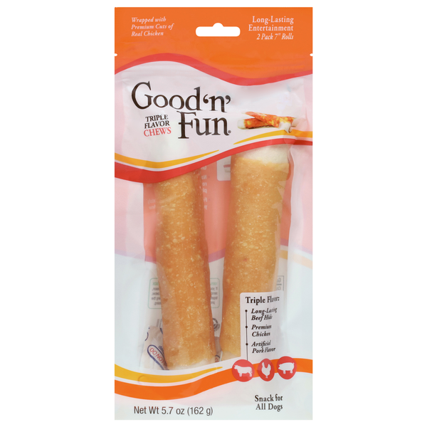 Good 'n' Fun Chews Triple Flavor Chews 7 Inch Rolls Snack for All Dogs