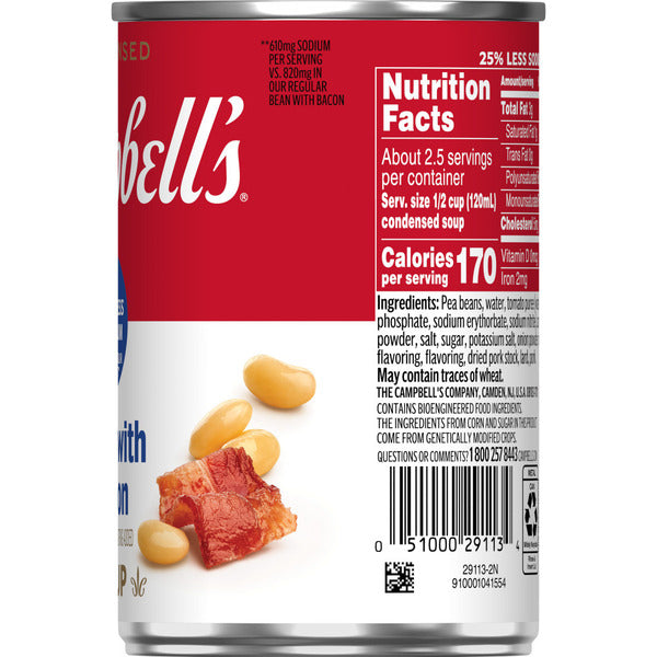 Campbell's Campbell’s 25% Less Sodium Bean With Bacon Soup, 11.25 oz Can