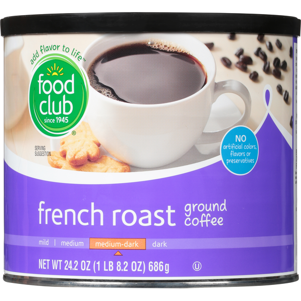 Food Club Coffee, Ground, Medium-Dark, French Roast