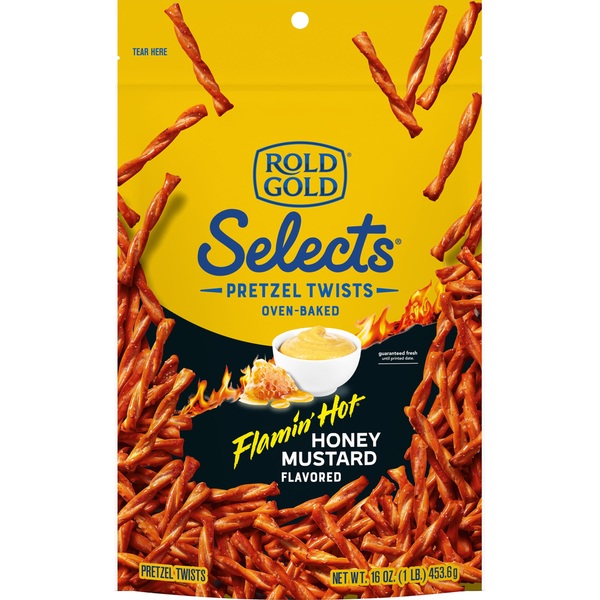 ROLD GOLD Selects Pretzels Twists Oven Baked Flamin' Hot Honey Mustard Flavored