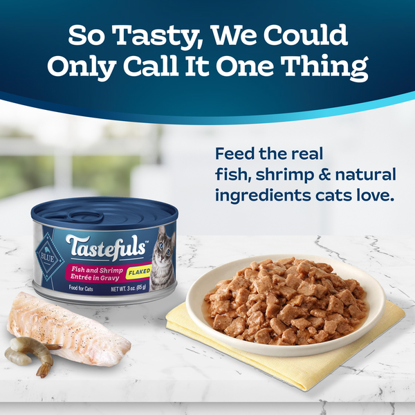 Blue Buffalo Tastefuls Natural Flaked Wet Cat Food, Fish & Shrimp Entrée in Gravy