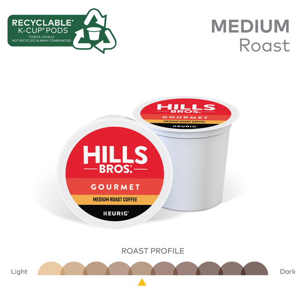 Hills Bros. K-Cup Pods Ground Premium Arabica Medium Roast Gourmet Coffee