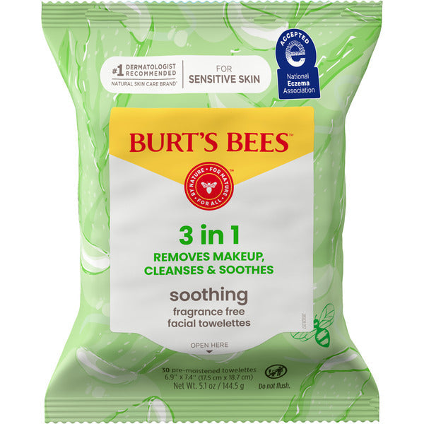 Burt's Bees Soothing, Fragrance Free Facial Towelettes, Sensitive Skin, 99% Natural Origin