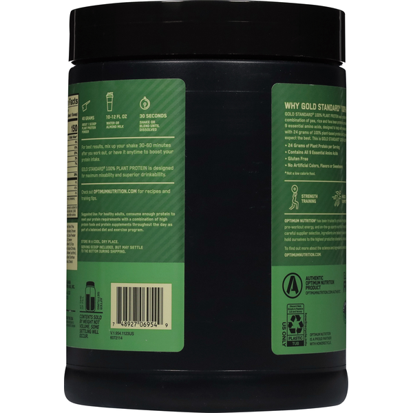Optimum Nutrition Protein Powder Drink Mix, Rich Chocolate Fudge, 100% Plant Protein