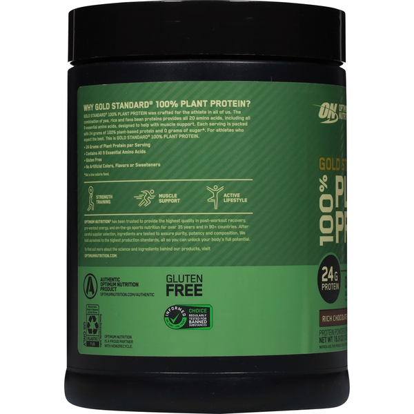 Optimum Nutrition Protein Powder Drink Mix, Rich Chocolate Fudge, 100% Plant Protein