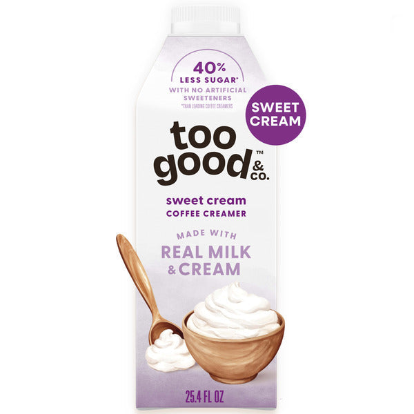 Too Good & Co. Sweet Cream Coffee Creamer, Flavored Creamer Made with Real Milk and Cream, Tastes Great in Iced Coffee and Cold Brew, 25.4 fl oz