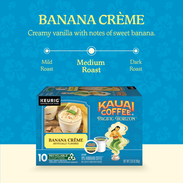 Kauai Coffee Coffee, 10% Hawaiian, Ground, Banana Creme, K-Cup Pods