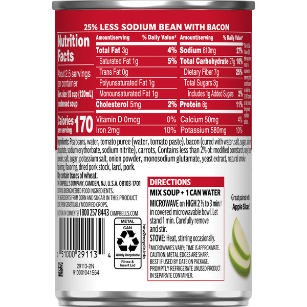 Campbell's Campbell’s 25% Less Sodium Bean With Bacon Soup, 11.25 oz Can