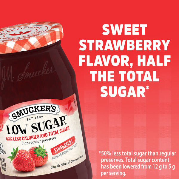 Smucker's Low Sugar Reduced Sugar Strawberry Preserves, 15.5 Ounces