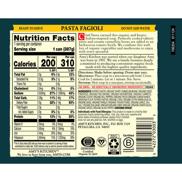 Amy's Kitchen Organic Pasta Fagioli Soup