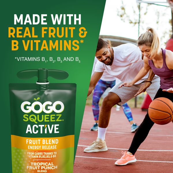 GoGo Squeez Active Energy No Sugar Added Tropical Fruit Blend Pouches