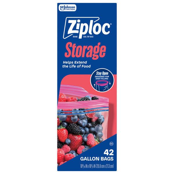 Ziploc® Gallon Storage Bags, Stay Open Design, Easy to Fill