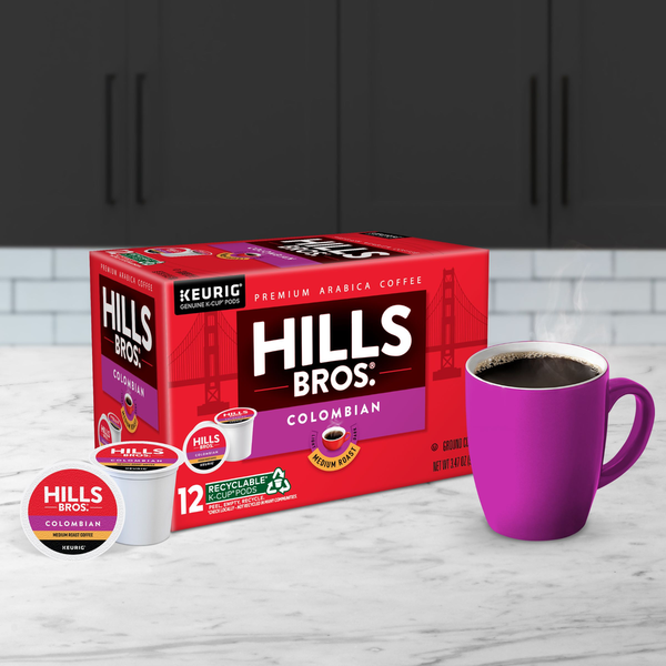 Hills Bros. K-Cup Pods Ground Premium Arabica Medium Roast Colombian Coffee