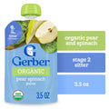 Gerber Stage 2 Baby Food Organic Pear Spinach Puree Pouch