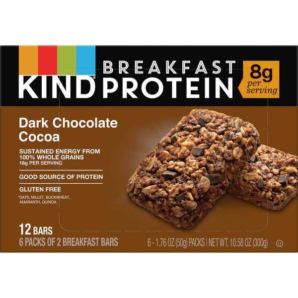 KIND Breakfast Gluten Free Dark Chocolate Cocoa Protein Snack Bars, 1.76 oz, 12 Count