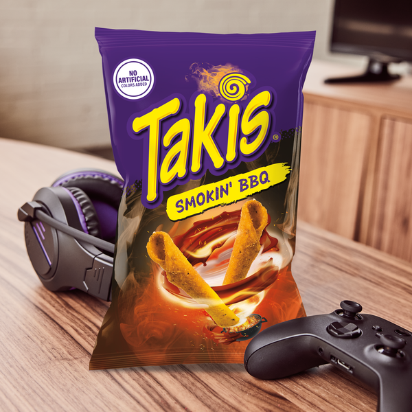 Takis Smokin' BBQ 9.9 oz Sharing Size Bag, Barbecue Baby Back Ribs Flavored Mild Tangy Rolled Tortilla Chips