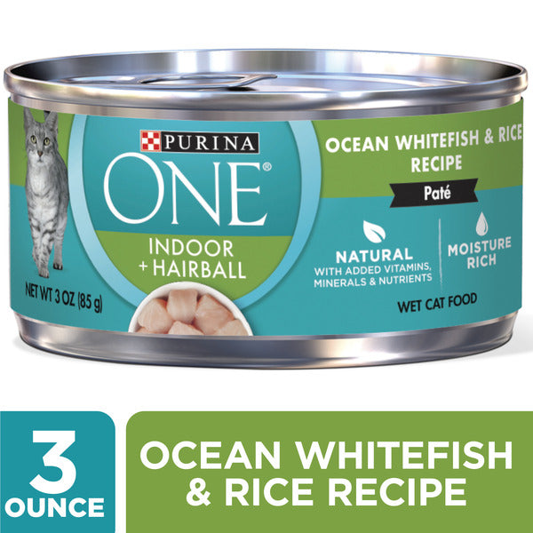 Purina ONE Indoor, Natural, High Protein Pate Wet Cat Food, Indoor Advantage Ocean Whitefish & Rice