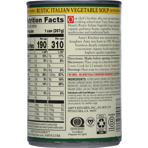 Amy's Kitchen Organic Hearty Rustic Italian Vegetable Soup