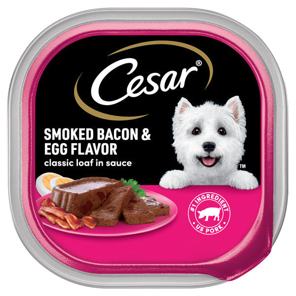 Cesar Loaf in Sauce Adult Wet Dog Food Smoked Bacon & Egg Flavor, 3.5 oz. Tray