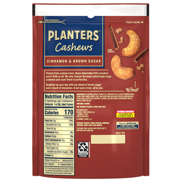Planters Cashew Cinnamon Brown Sugar 5oz. Bag, 5 OZ
