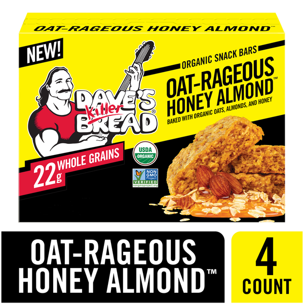 Dave's Killer Bread Oat-Rageous Honey Almond Organic Snack Bars, 4 Individually Wrapped Snack Bars