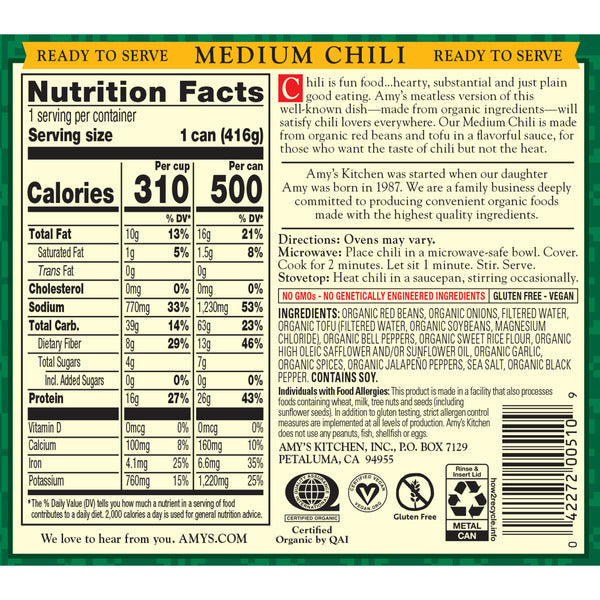 Amy's Kitchen Organic Medium Chili Soup