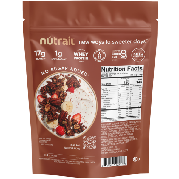 NuTrail 17g Protein Granola, No Sugar Added Chocolate