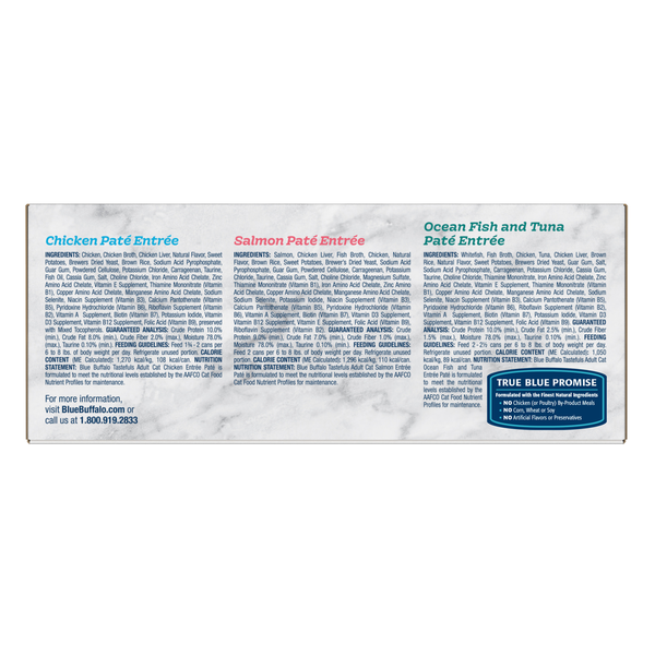 Blue Buffalo Tastefuls Pate Wet Cat Food, Salmon, Chicken, Ocean Fish & Tuna Variety Pack