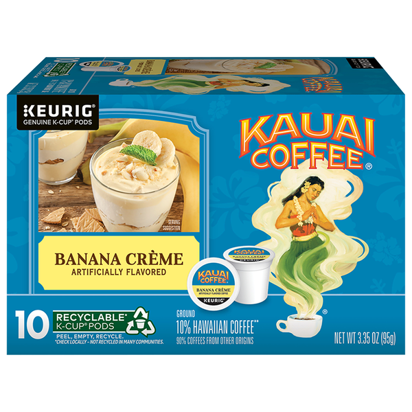Kauai Coffee Coffee, 10% Hawaiian, Ground, Banana Creme, K-Cup Pods