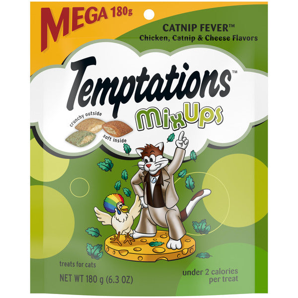 TEMPTATIONS MixUps Catnip Fever Flavor Crunchy and Soft Cat Treats, 6.3 oz. Pouch