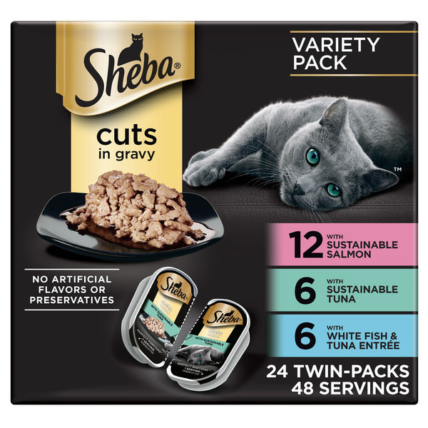 SHEBA PERFECT PORTIONS Perfect Portions Wet Cat Food Cuts in Gravy Variety Pack, 2.6 oz. Twin-Pack Trays (24 Count)