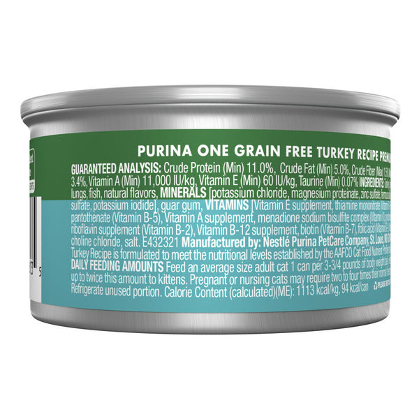 Purina ONE Natural, High Protein, Grain Free Wet Cat Food Pate, Turkey Recipe
