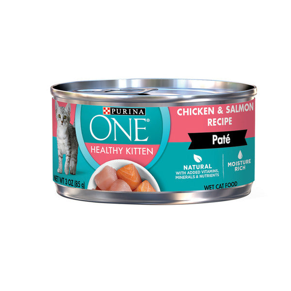 Purina ONE Grain Free, Natural Pate Wet Kitten Food, Healthy Kitten Chicken & Salmon Recipe