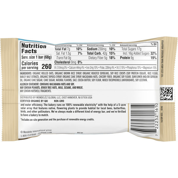CLIF BAR White Chocolate Macadamia Nut Flavor Energy Bar, Plant Based Protein Bars