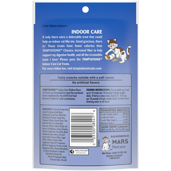 TEMPTATIONS Indoor Care Crunchy and Soft Cat Treats, Chicken Flavor