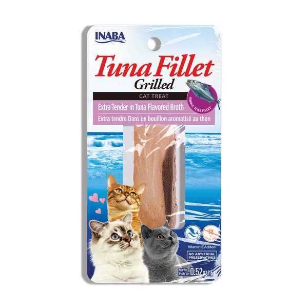 INABA Premium Hand-Cut Grilled Tuna Fillet Cat Treats with Vitamin E and Green Tea Extract, 0.52 Ounce Fillet, Extra Tender Tuna Broth