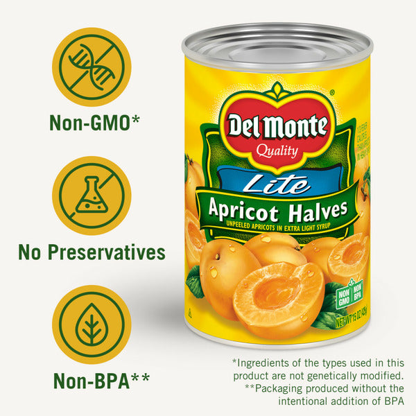 Del Monte Lite Apricot Halves in Extra Light Syrup, Canned Fruit
