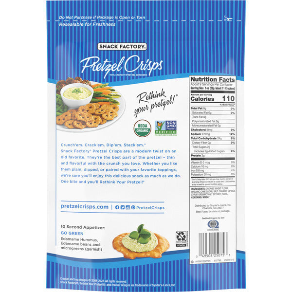 Snack Factory  Organic Original Flavor Pretzel Crisps