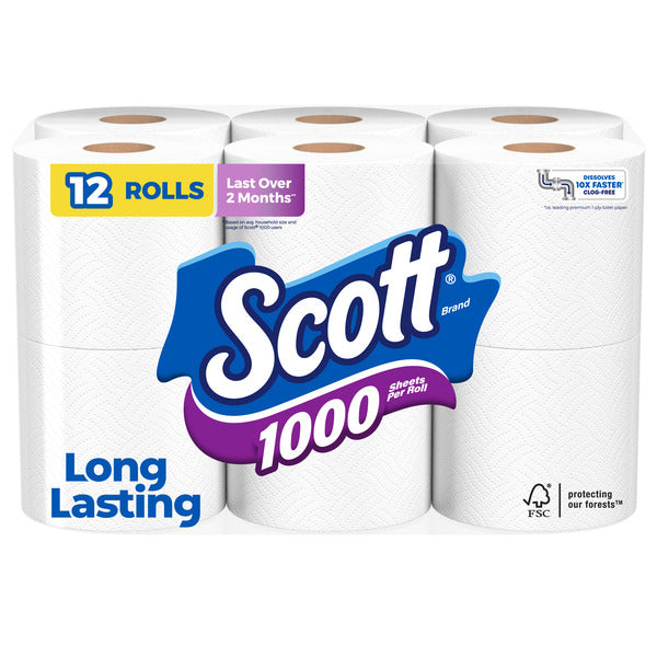 Scott 1000 Toilet Paper, Septic-Safe, Toilet Tissue