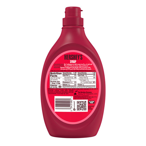 Hershey's Strawberry Flavored Syrup Bottle, 22 oz