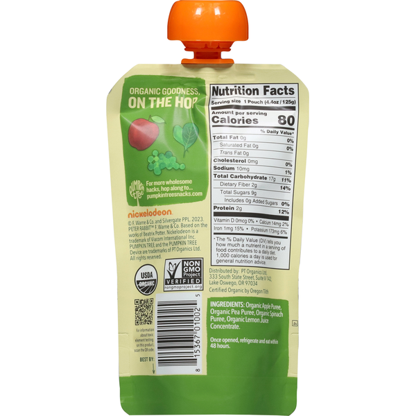Pumpkin Tree Fruit & Vegetable Puree, Organic, Apple, Pea & Spinach