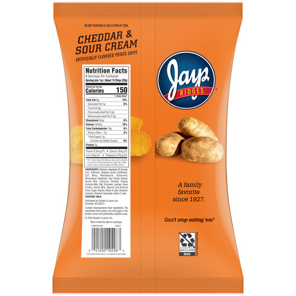 Jays Ridges Cheddar & Sour Cream Flavored Potato Chips